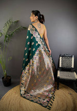 Thumbnail for Joban Fashion Meenakari Dark Green Woven Soft Silk Saree