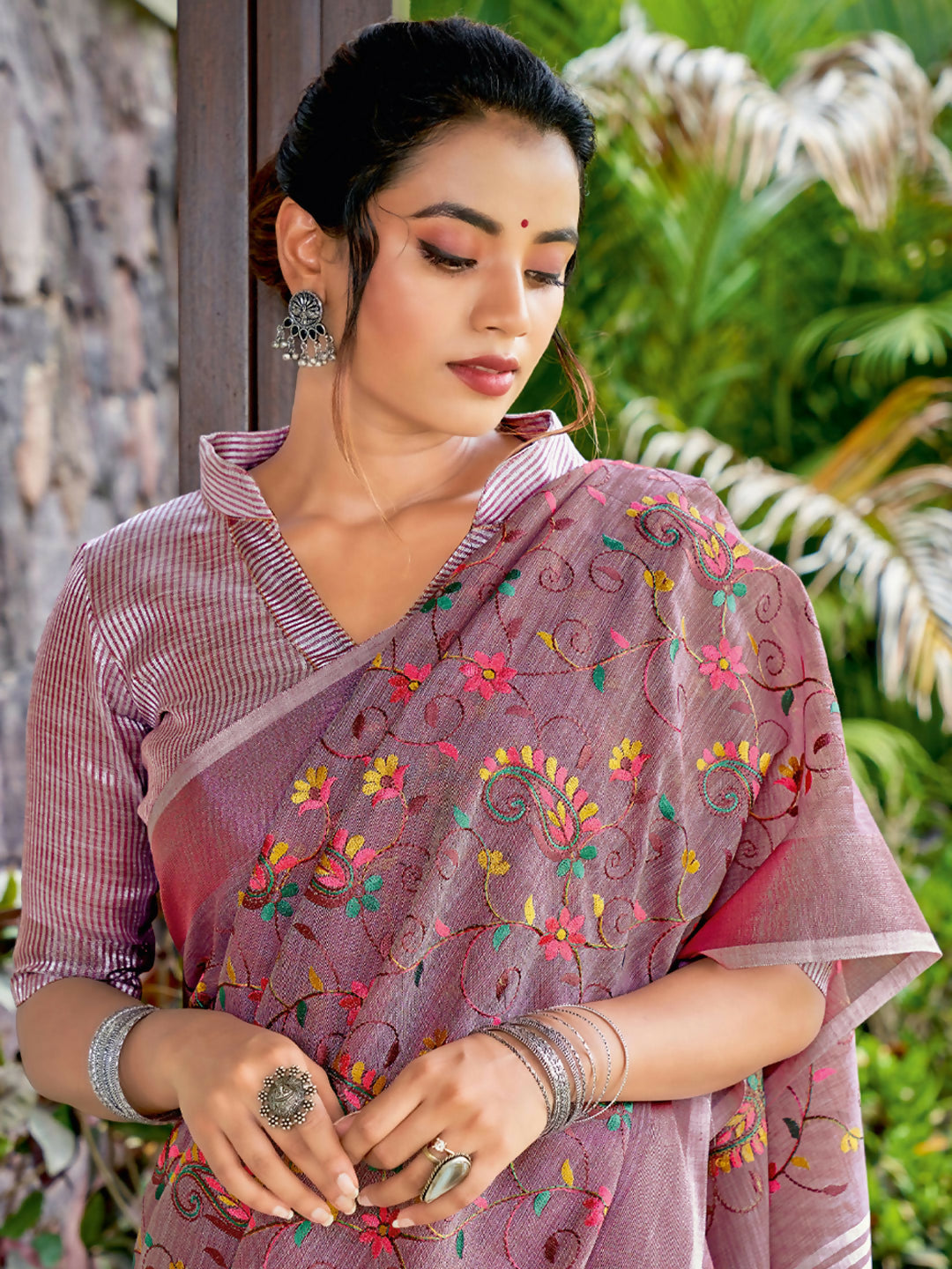 Astita Linen Purple Saree