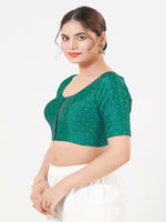 Thumbnail for Joban Fashion D.Rama-Green Taffeta Silk Elbow Sleeveless Front Open Blouse