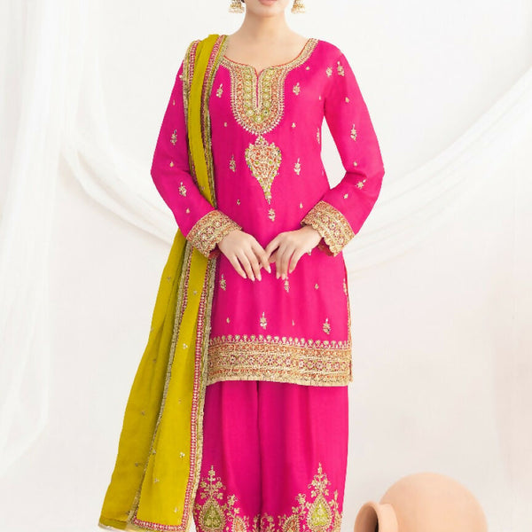 Anaita Pink Chinon Readymade Suit with Embroidery Coding & Sequence Work