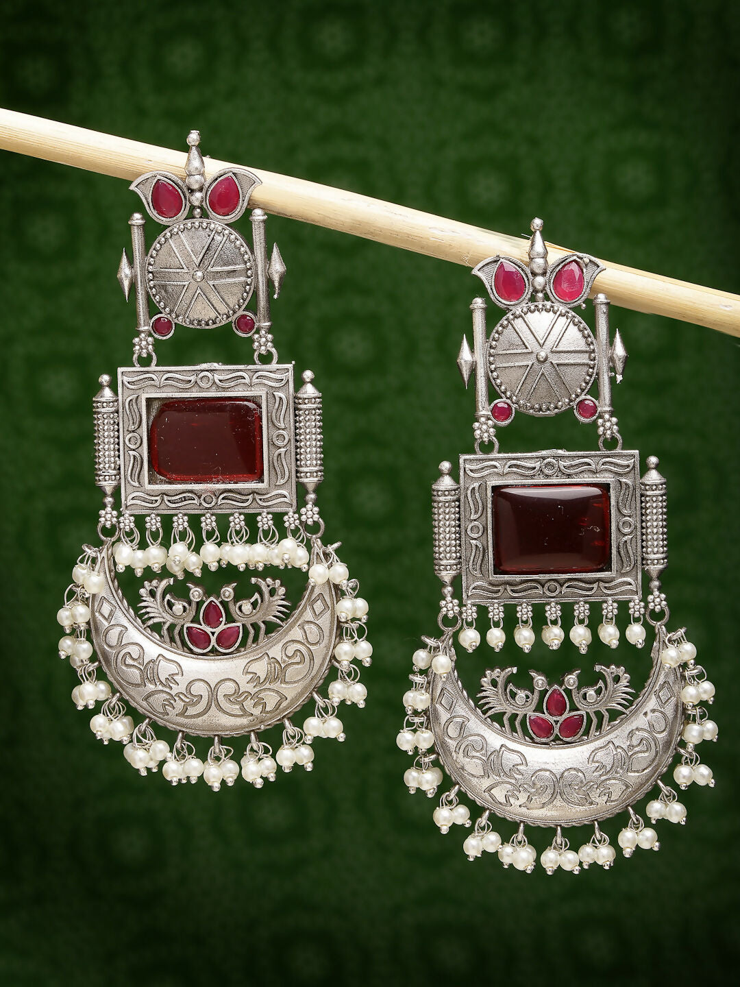 NVR Women's Silver-Plated Artificial Stones and Beads Chandbali Earrings - Distacart