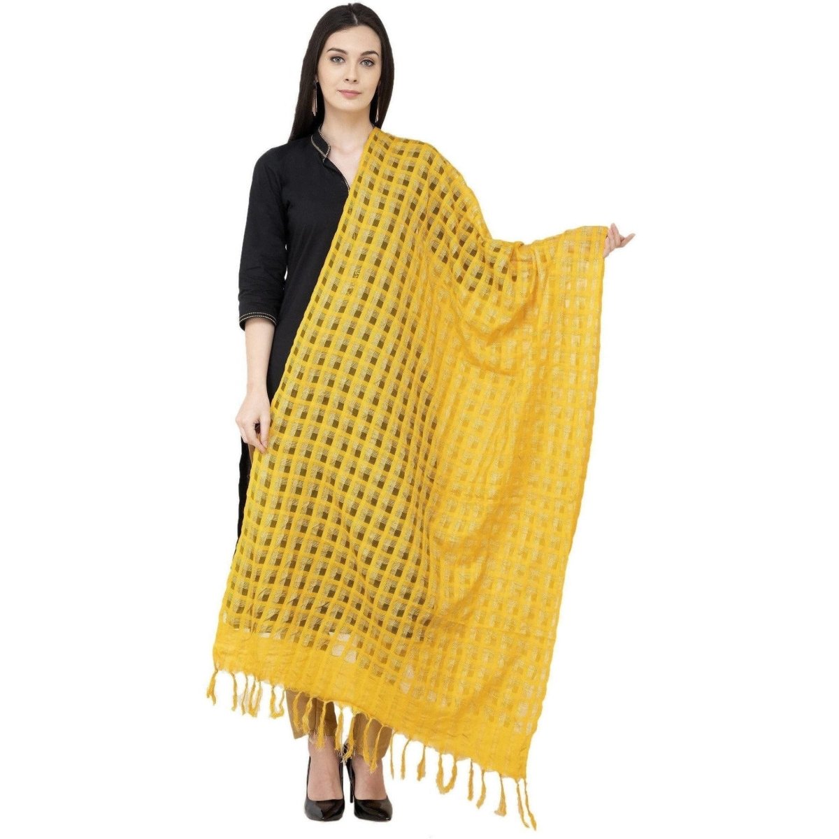 A R SILK Golden Box Regular Dupatta Yelllow Color Dupatta or Chunni