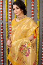 Thumbnail for Jyoti Fashion Women's Yellow Paithani Silk Zari Woven Saree with Blouse - Distacart