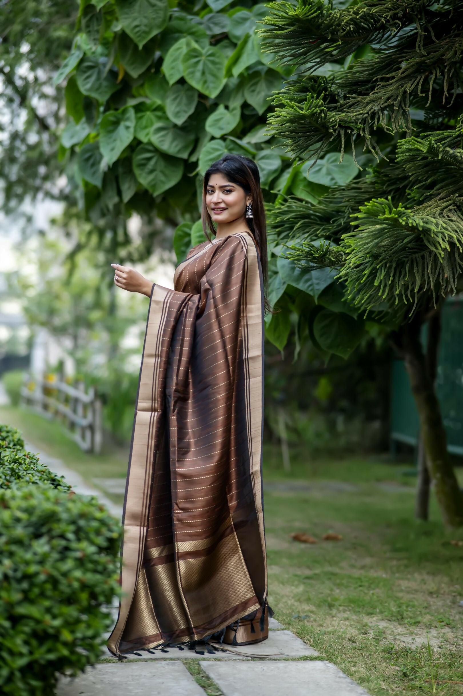 Vishnu Weaves Women's Coffee Raw Silk Saree with Blouse - Distacart