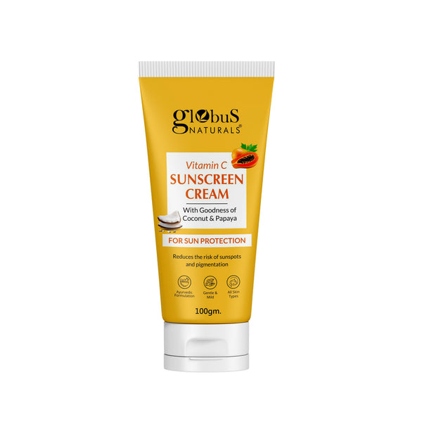 Globus Naturals Vitamin C Sunscreen Cream with Goodness of Coconut & Papaya For Sun Protection All Skin Types