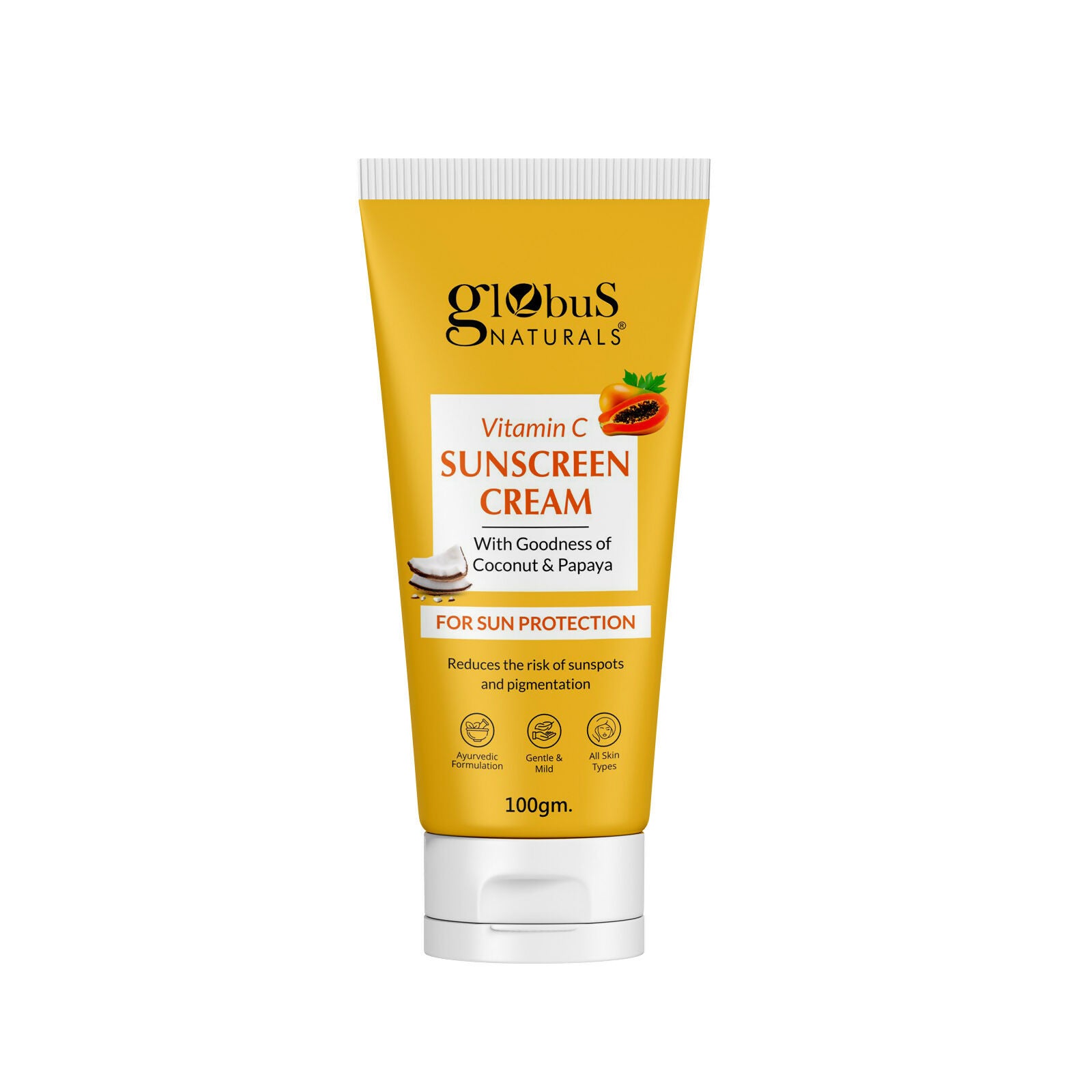 Globus Naturals Vitamin C Sunscreen Cream with Goodness of Coconut & Papaya For Sun Protection All Skin Types - Distacart