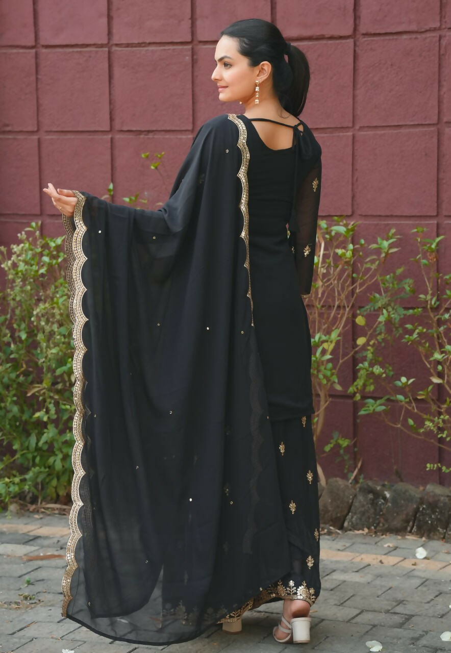 Joban Fashion Black Georgette Embroidered Sharara Set - Distacart
