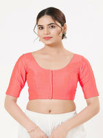 Thumbnail for Joban Fashion Fuschia-Pink Taffeta Silk Elbow Sleeveless Front Open Blouse