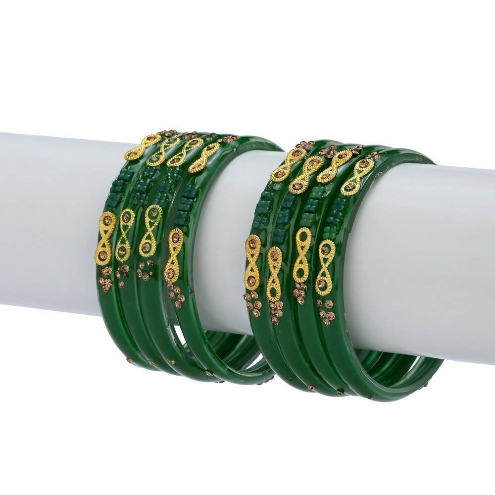 Afast Designer Fancy Party Bangle/ Kada Set, Green, Glass, Pack Of 8 - Distacart