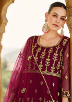 Thumbnail for Heavy Stone Embroidered Wine Designer Anarkali Suit - Emponline - Distacart