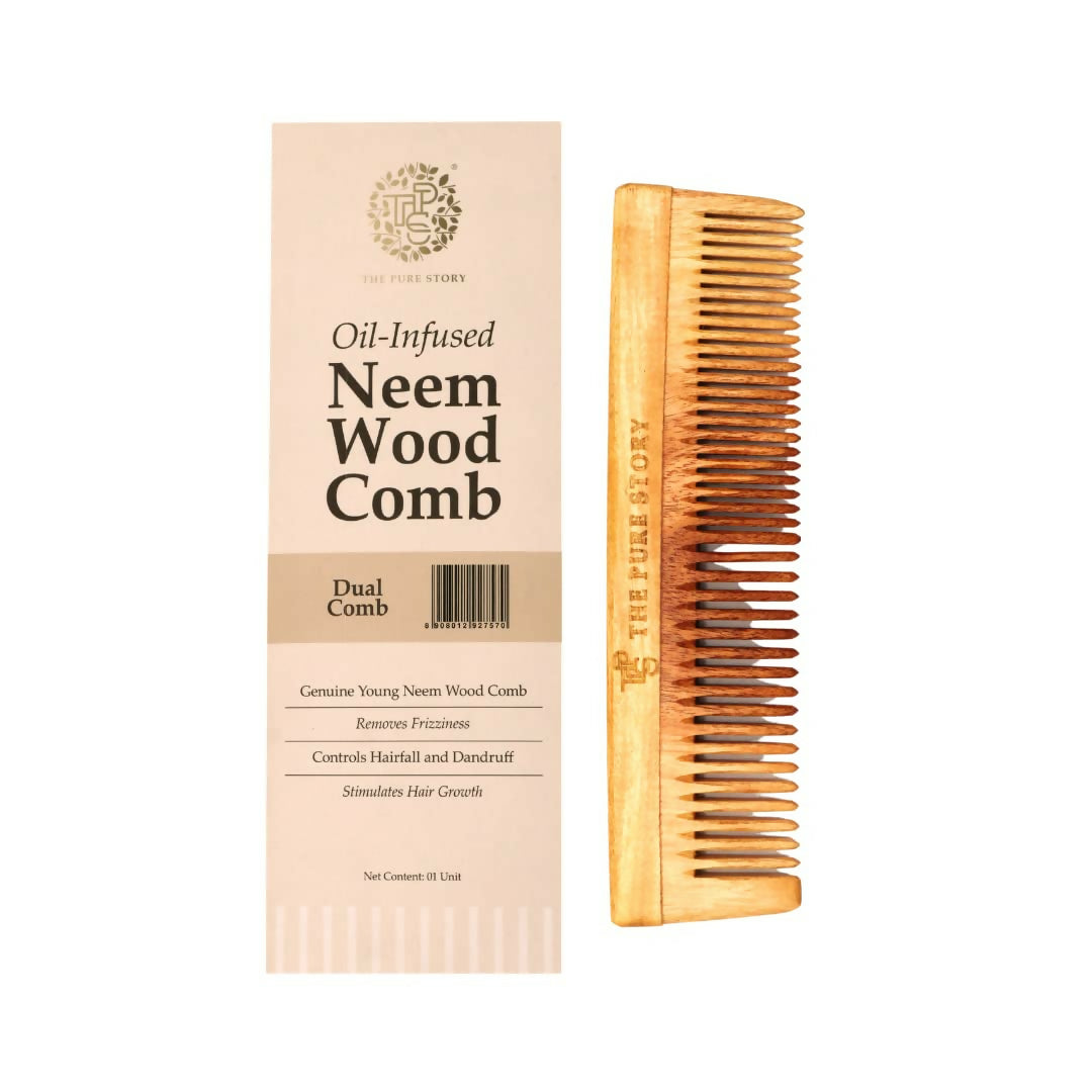 The Pure Story Oil Infused Neem Wood Dual Comb - Distacart