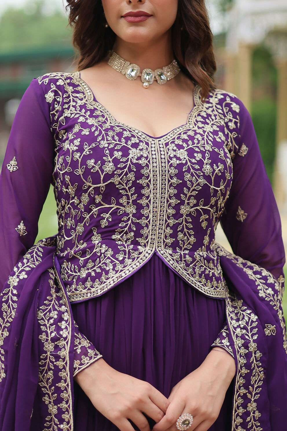 Joban Fashion Purple Georgette Sequence Embroidery Work Kurta Set