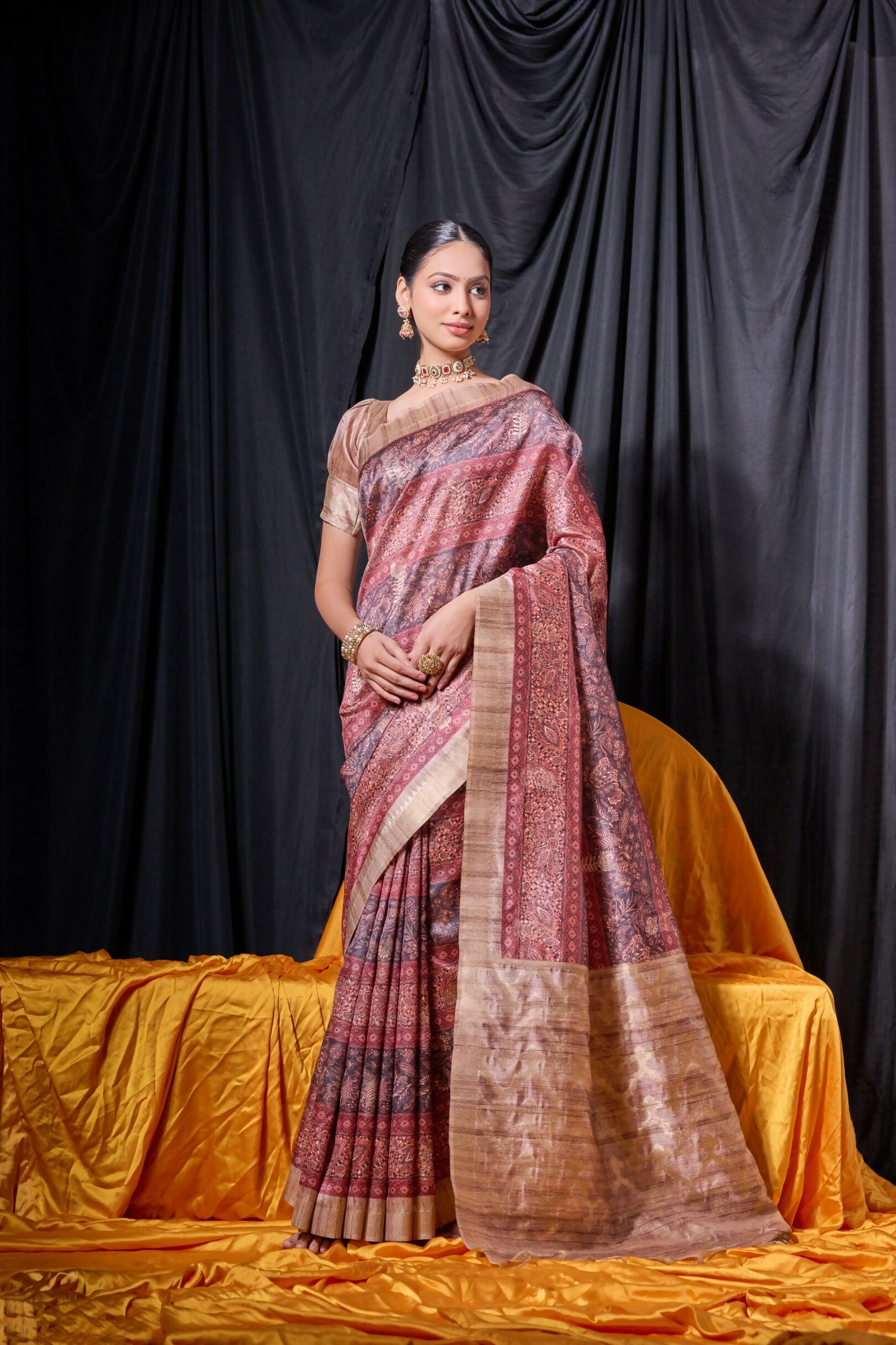 Vishnu Weaves Women's Maroon Tussar Silk Zari Woven Saree with Blouse - Distacart