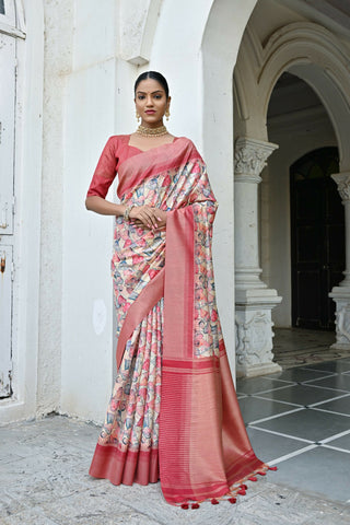 Vishnu Weaves Women's Peach Banarasi Silk Saree with Blouse - Distacart