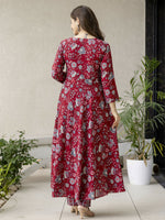 Thumbnail for The52 Maroon Women's Gorgeous Rayon Fabric Printed Work Flared Kurta, Pant and Dupatta Set - Distacart