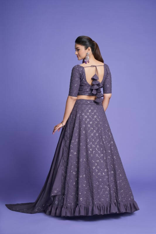 Aastha Fashion Women's Mauve Purple Diamond Georgette Thread & Sequins Embroidery Party Wear Lehenga Choli - Distacart