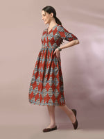 Thumbnail for Myshka Women's Multi Printed Cotton V-Neck Empire Party Dress - Distacart