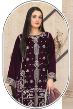 Thumbnail for Anaita Purple Velvet Suit with Embroidery Sequence Work