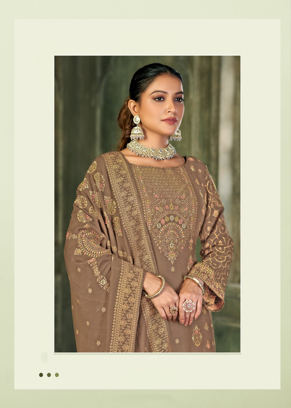 Beige Viscose Pasmina Mina Work Kurta & Bottom with Dupatta - Natasha - Distacart