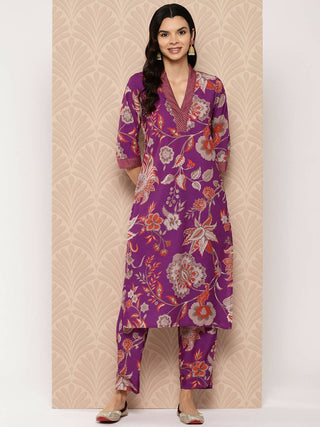 Ahalyaa Women's Traditional wear Kurta Set - Purple - Distacart