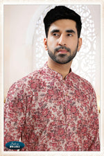 Thumbnail for Joban Fashion Men's Pinkish Red Straight Rayon Thread Embroidery All Over Kurta Set - Distacart