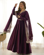 Thumbnail for Lehenga Mart Designer Anarkali Suit With Kurta, Pant, Dupatta For Women-Wine - Distacart