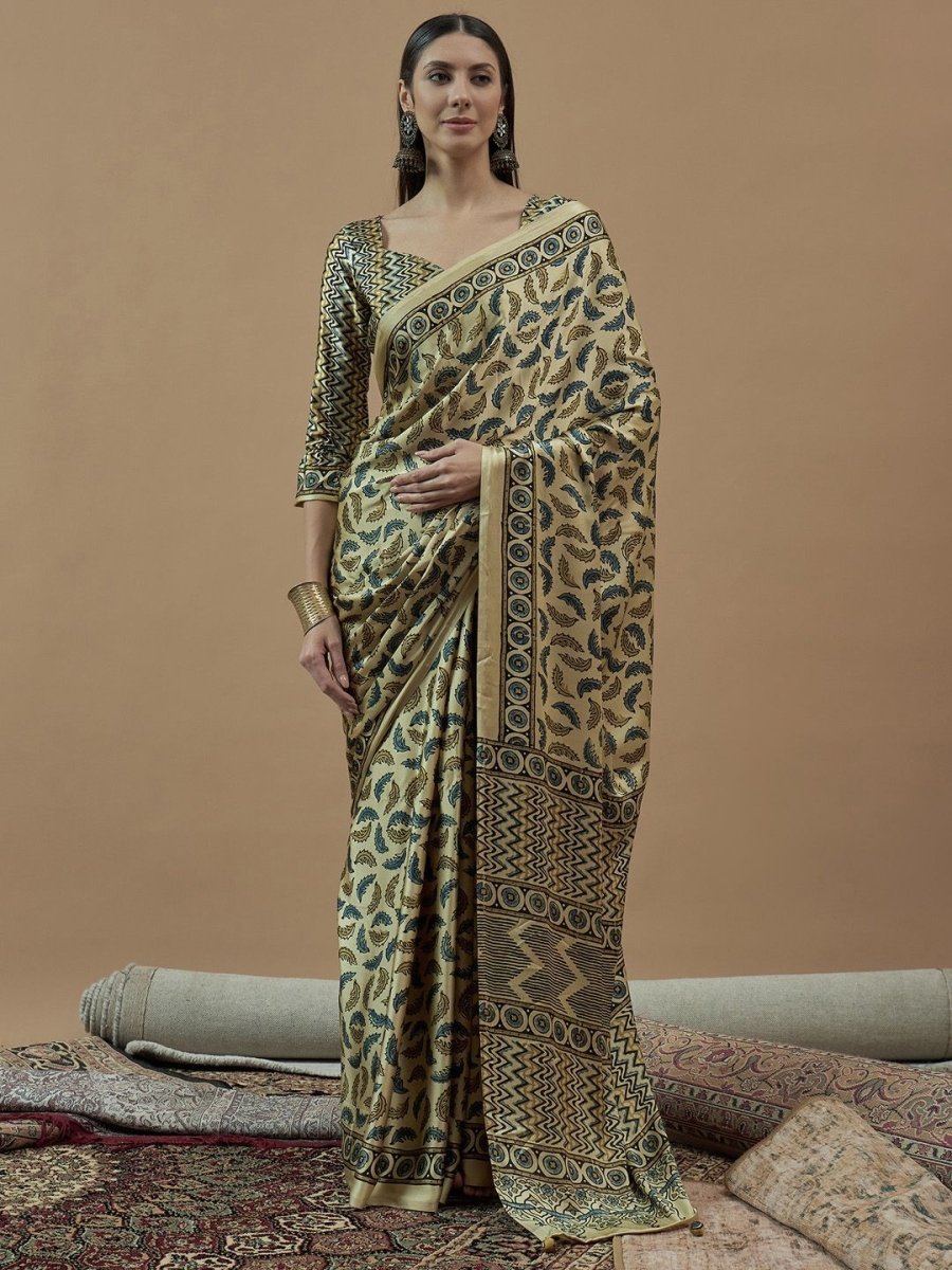 Anouk Bagh Poly Crepe Block Print Saree - Distacart