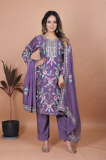 Thumbnail for Joban Fashion Purple Silk Embroidered Kurti Set - Distacart