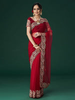 Thumbnail for kasee Women's Aari Work Embroidered Net Sarees - Distacart