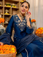 Thumbnail for The52 Women's Beautiful Viscose Silk Fabric Embroidery Work A-Line Kurta Pant and Dupatta Set - Distacart