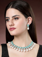 Thumbnail for NVR Women's Silver-Plated Green American Diamond Studded Handcrafted Jewellery Set - Distacart