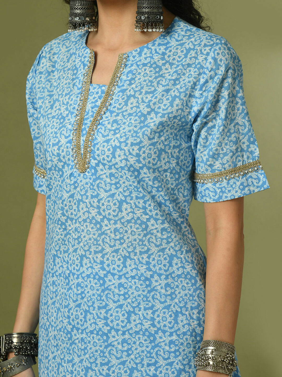 Myshka Women's Blue Printed Cotton Straight Party Kurta Set - Distacart