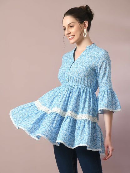 Myshka Women's Blue Embellished Cotton Gathered Party Empire Top - Distacart