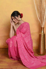 Thumbnail for Very Much Indian Handblock Printed Cotton Saree With Natural Dyes - Pink - Distacart