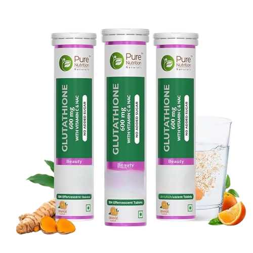 Pure Nutrition L-Glutathione Effervescent Tablets 600mg with Vitamin C Effervescent Tablets