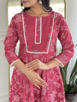 Thumbnail for The52 Women's Beautiful Rayon Fabric Printed Work Flared Kurta Pant and Dupatta Set - Distacart