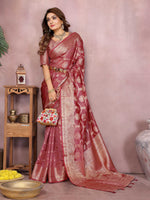 Thumbnail for Aastha Fashion Dark Pink Soft Organza Silk Weaving Saree - Distacart