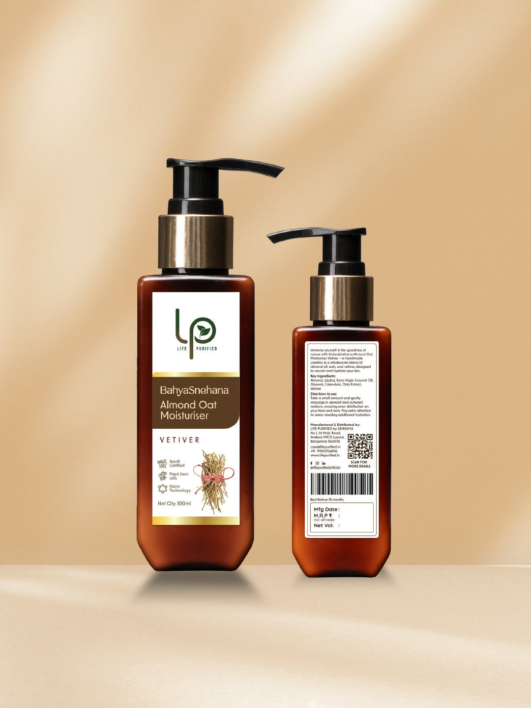 Life Purified Bahyasnehana Almond Oat Moisturiser - Body Lotion - Vetiver