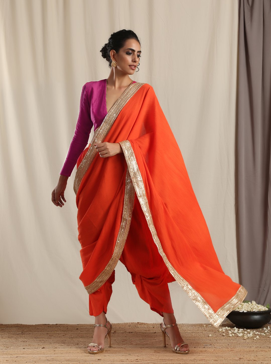 trueBrowns Pink Crinkle Gota Blouse - Distacart