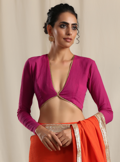 trueBrowns Pink Crinkle Gota Blouse - Distacart