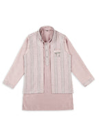 Thumbnail for Joban Fashion Kids Island Embroidery Sequence Full Sleeves Kurta, Pyjama Set with Nehru Jacket - Pink - Distacart