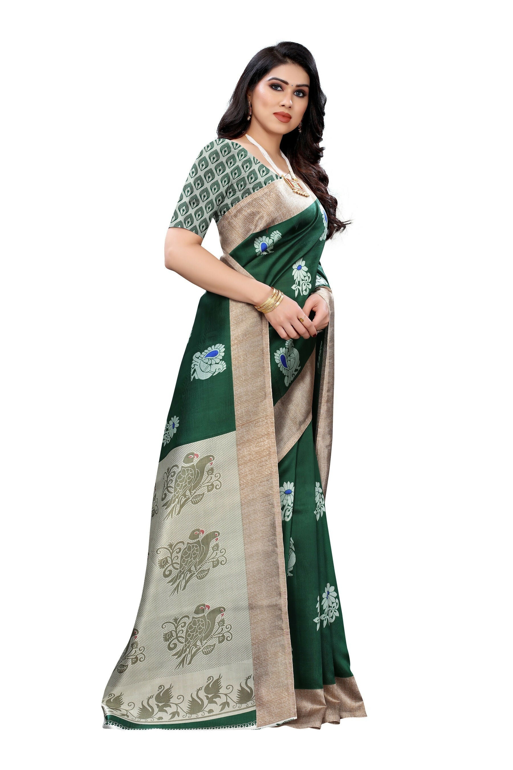 Vamika Green Printed Art Silk Saree - Distacart