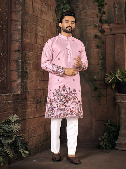 Anaita Pink Multi Thread Work Silk Straight Kurta - Distacart