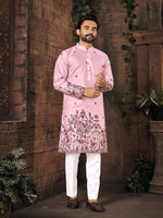 Thumbnail for Anaita Pink Multi Thread Work Silk Straight Kurta - Distacart