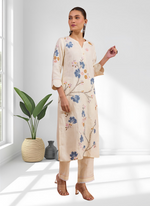 Thumbnail for Joban Fashion Cream Linen Embroidered Readymade Long Kurta With Pant - Distacart