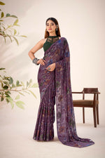 Thumbnail for Vastranavya Wine Lurex Brasso Floral Printed Saree with Unstitched Blouse - Distacart