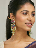 Thumbnail for Nuyug 22K Gold-Plated Kundan Studded & Pearl Beaded Crescent Shaped Kanauti Earrings