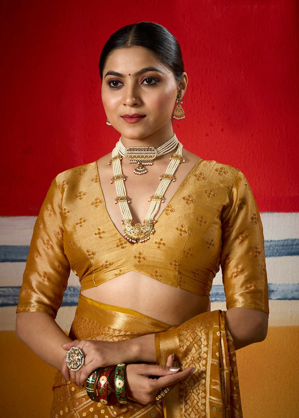 Joban Fashion Yellow Dull Moss Brasso Saree