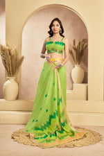 Thumbnail for Vastranavya Mint Green Digital Printed Linen Ready To Wear Pocket Saree with Unstitched Blouse - Distacart