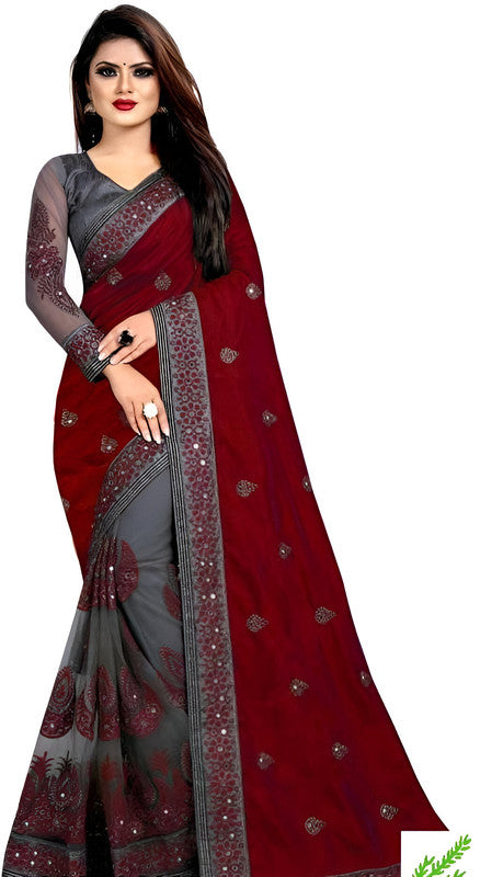 Dishitha Creation Indian Women's Designer Embroidered Art Silk Saree - Maroon - Distacart